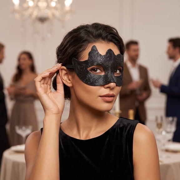 Black Masquerade Mask 7 Inch Venetian Half Face Mask, Mardi Gras Mask for Men and Women Halloween Accessory for Masquerade Party, 1 Pack