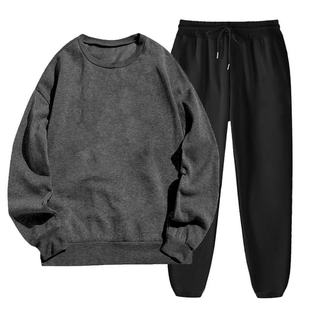 FAIWAD Ensemble de Survêtement pour Femme 2 Pcs Chandail à Col Rond à Manches Longues et Pantalon de Jogging Uni 2 Pcs