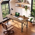 thumbnail image 4 of Finmind Solid Wood Executive Desk, 63 inch Industrial Home Office Desk with Sturdy X-Shaped Metal Legs, Brown and Black, 4 of 10