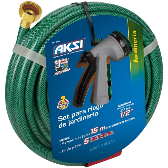 Set De Riego de Jardinería Aksi con Manguera de 1/2' de 15m