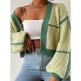 thumbnail image 6 of Women's Long Sleeve Cropped Cardigan, Contrast Color V-Neck Loose Open Front Knit Sweater Kimono Coat, 6 of 7