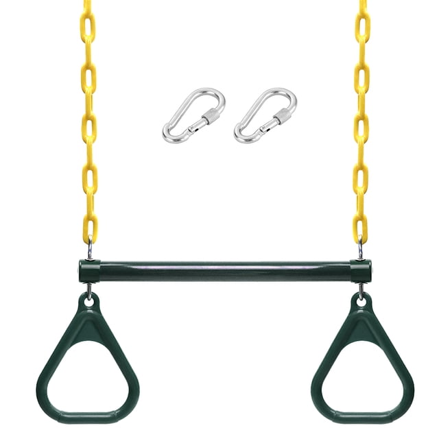 Trapeze Swing Bar and Rings Heavy Duty Playground Swing Set with 47'' Coated Chains and Carabiners