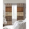 thumbnail image 2 of Farmhouse Beige Brown Blackout Curtains 45 Inches Long, Kitchen Black Out Window Treatments, Vintage Wooden Striped Thermal Insulated Lined Drapes for Small Window with Grommet 42"x45", 2 of 8