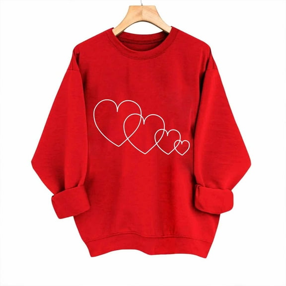 Craaazy Women's Heart Printed Valentines Shirts Crewneck Loose Long Sleeve Tops Gifts