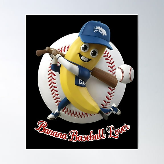 Banana Baseball - Banana Baseball Lover Poster Wall Art, Modern Wall Decor For Living Room Bedroom, 8x12 UNFRAMED
