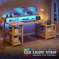thumbnail image 3 of Romorgniz 60" Office Desk Computer Desk with Drawers & 4 Open Storage Shelves Executive Desk with Power Outlets & LED Light Home Office Desk with Monitor Stand for Working Writing,Gray, 3 of 7