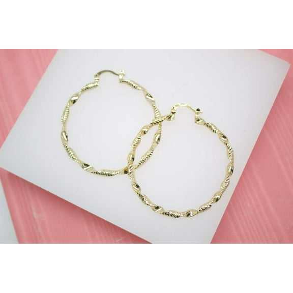 18K Gold Filled Medium Twisted Leverback Hoop Earrings (K136)