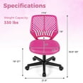 thumbnail image 2 of Costway Height-adjustable Ergonomic Kids Desk Chair with Universal Casters Working Chair Pink, 2 of 10