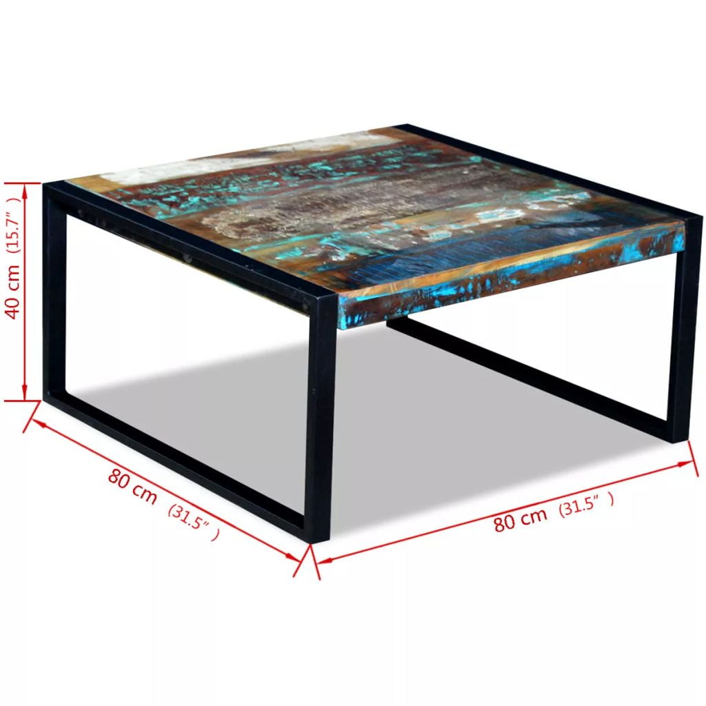 Solid Reclaimed Wood Coffee Couch, Side Tea Table Multicolor Steel Frame