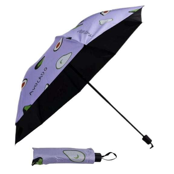 Avocado Purple Folding Umbrella, Windproof Mini Pocket Umbrella, Sun & Rain Protection with Cute Fruit Pattern
