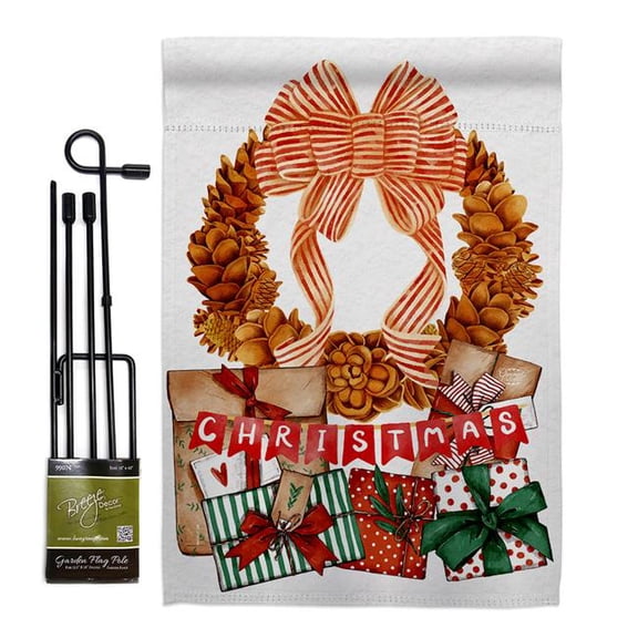 Ornament Collection GS190015-BO 13 x 18.5 in. Pine Cone Wreath Garden Flag Set for Wintertime Christmas Double-Sided Decorative Vertical Flags & House Decoration Banner Yard Gift