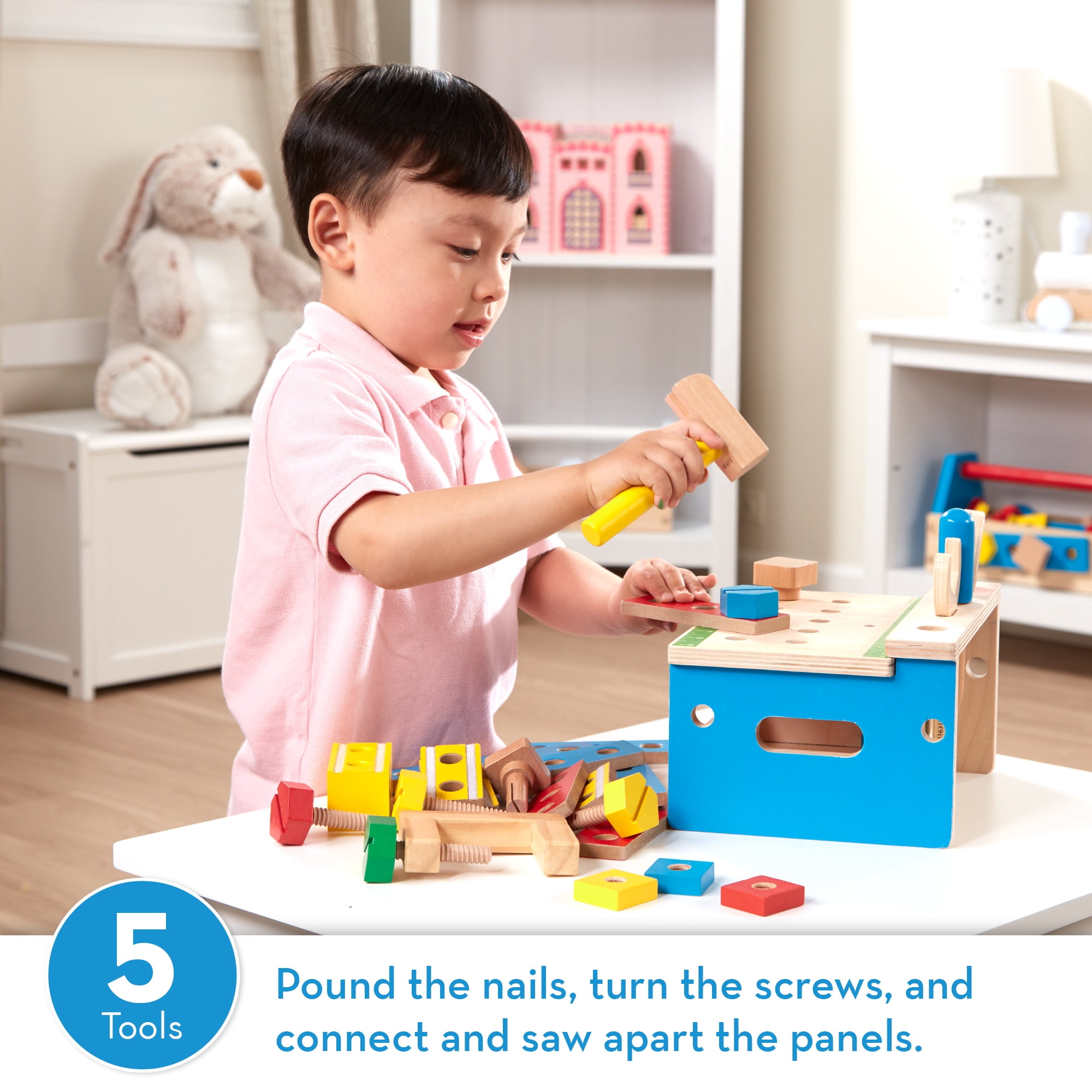 Melissa & Doug Hammer and Saw Tool Bench - Wooden Building Set (32 pcs)