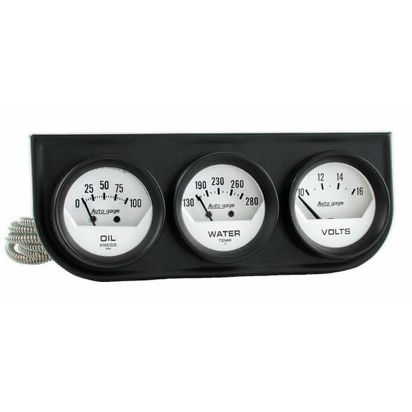 Auto Mètre 2324 Auto Gage Blanc Huile & Volt & Eau Console en Acier Noir - 2.06 Po.