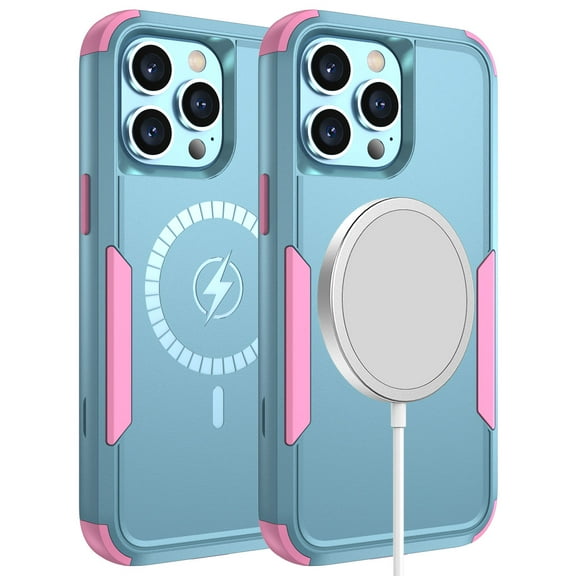 MagSafe Compatible Military Grade TUFF Hybrid Armor Case for iPhone 14 Pro - Teal Pink
