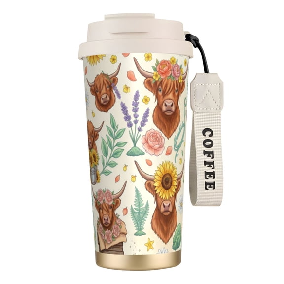 Highland Cow Coffee Mug, 18oz Leak-proof Retro Farm Animal Tumbler Reusable Straw and Lid Cup