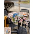 thumbnail image 5 of Outdoor Tablecloth with Umbrella Hole for Patio/Picnic/Party/Camping, Birds Floral Waterproof Table Cloth Square Cover Washable, Farmhouse Pink Flower Leaf Wood Grain Brown (54"x 54"), 5 of 8