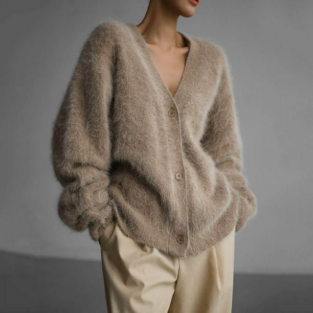 Cárdigan de punto para mujer, cárdigan holgado de moda, suéter de manga larga con cuello en V, abrigo, blusa para mujer