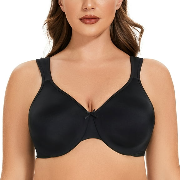 MELENECA Women's Minimizer Seamless Unlined Comfortable Plus Size Underwire Bra Black 34B