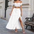 thumbnail image 4 of RFQWOVSR Women Flowing A-Line Maxi Skirt Slit Tie Waist Solid Color Elastic Waistband Lightweight Boho Summer Beach Casual XXL, 4 of 6