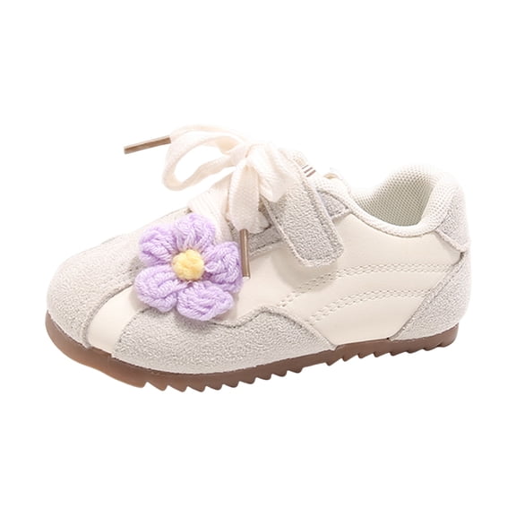 WNVMWI Little Girls Casual Flat Shoes Toddlers Lace Up Fashion Sneakers Children Soft Sole Cute Shoe White Sizs 12