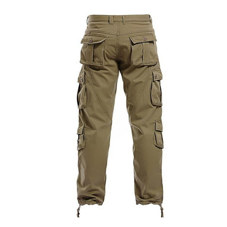 Elainilye Fashion Men's Cargo Pants Velvet Thicken Cargo Pants Baggy Casual  Washed Trousers Multi-pocket Pants For Men,Brown 