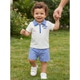thumbnail image 5 of BemeyourBBs Toddler Baby Boys Summer Clothes Baby Boy Fathers Day Outfits Daddy's Mini Letter Embroidery Zipper-Up Short Sleeve T-Shirts Elastic Waist Plaid Shorts 2Pcs Set, 5 of 9