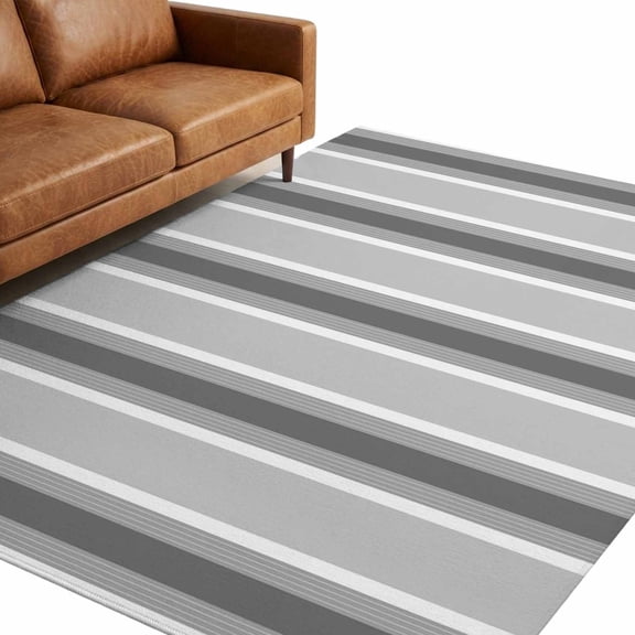 Grey White Stripes Area Rug 5x7ft Modern Minimalist Grey Lines Non-Slip Washable Rectangle Rugs Soft Felt Indoor Floor Mat for Bedroom Kitchen Living Room Bathroom