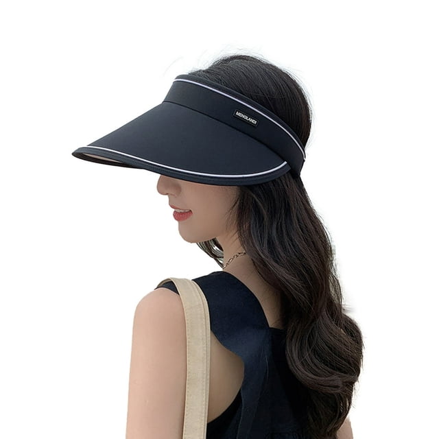 Empty Top Letter Logo Elastic Rope Hair Hoop Design Sun Hat Women Extended Brim Outdoor Riding Hat