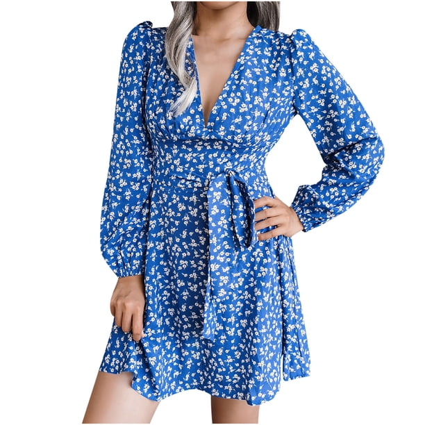 Moda mujer otoño e invierno sexy con cuello en V cintura gasa plisada vestido Fridja NMB3560