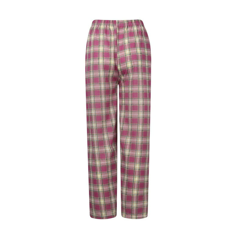 Susanny Plaid Pants for Women with Pockets Sleepwear Lounge Pants  Drawstring Straight Leg Flannel Pajama Bottom Hot Pink S
