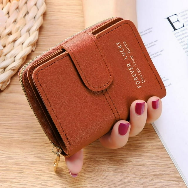 LEEYNEER Black New Women‘S Wallet Short Solid Color Card Holder Wallet Button Zipper Coin Purse
