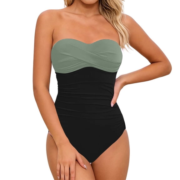 HNMKIU One-Piece Swimsuit for Women Versatile Two-Way Backless Adjustable Detachable Straps Control Triangle Bottom Resort Bathing Suit One-Piece Army Green_001,L