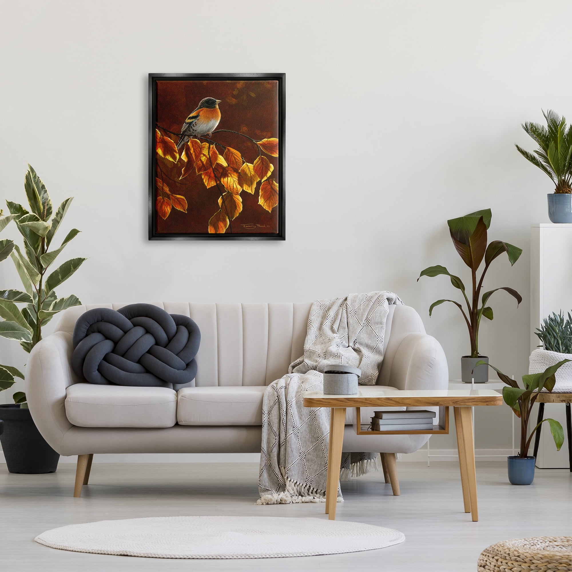 Stupell Industries Bird Brown Sunlit Foliage Animals & Insects Painting Black Floater Framed Art Print Wall Art