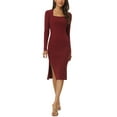 thumbnail image 2 of INSPIRE CHIC Women's Square Neck Long Sleeve Slim Fit Ribbed Knit Bodycon Midi Sweater Dress M Red, 2 of 7