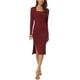 thumbnail image 2 of Vestido de suéter midi de punto acanalado de ajuste ceñido de manga larga con escote cuadrado para mujer XL rojo, 2 of 7