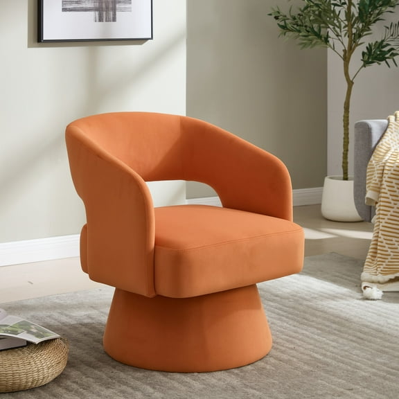 Noble House Modern Velvet Swivel Barrel Accent Chair, 360 Degree Armchair for Living Room or Bedroom, Orange