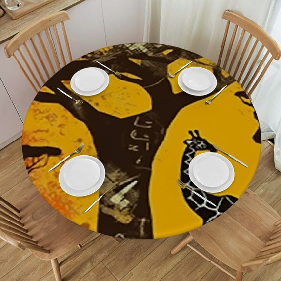 HAOXIT African Tablecloth, Animals Theme Cultural Design, Round Table Cover for Dining Room Kitchen 31-35