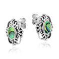 thumbnail image 4 of Vintage Sterling Silver Ornate Swirls Oval Abalone Shell Inlay Stud Earrings, 4 of 5