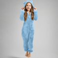 thumbnail image 3 of Iaqnaocc Pajamas Jumpsuit for Girls Fuzzy Fleece Hooded Rompers Furry Warm Winter Onesie Size 7-8 Loungewear Soft Cute Bear Ears Zipper Up Sleepwear Sky Blue 7-8Years, 3 of 5