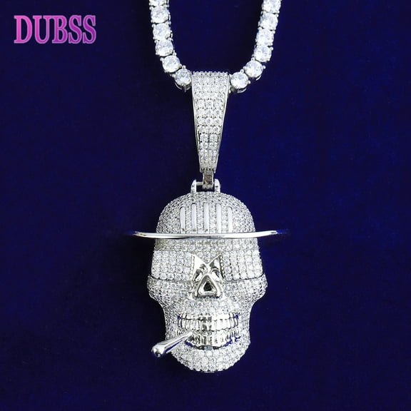 DUBSS Iced Out Skull Sigarette Necklace Pendant for Men Real Gold Plated 5A Grade Hip Hop Jewelry