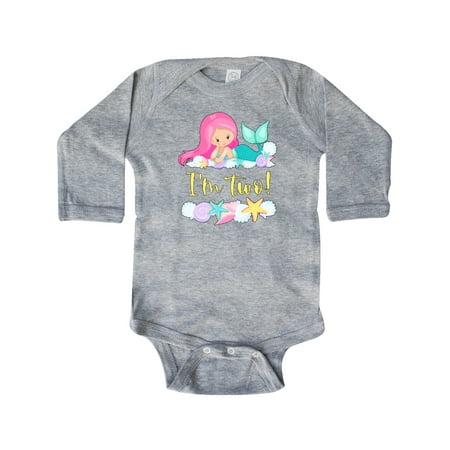 

Inktastic I m 2 Mermaid with Pink Hair and Shells Gift Baby Boy or Baby Girl Long Sleeve Bodysuit