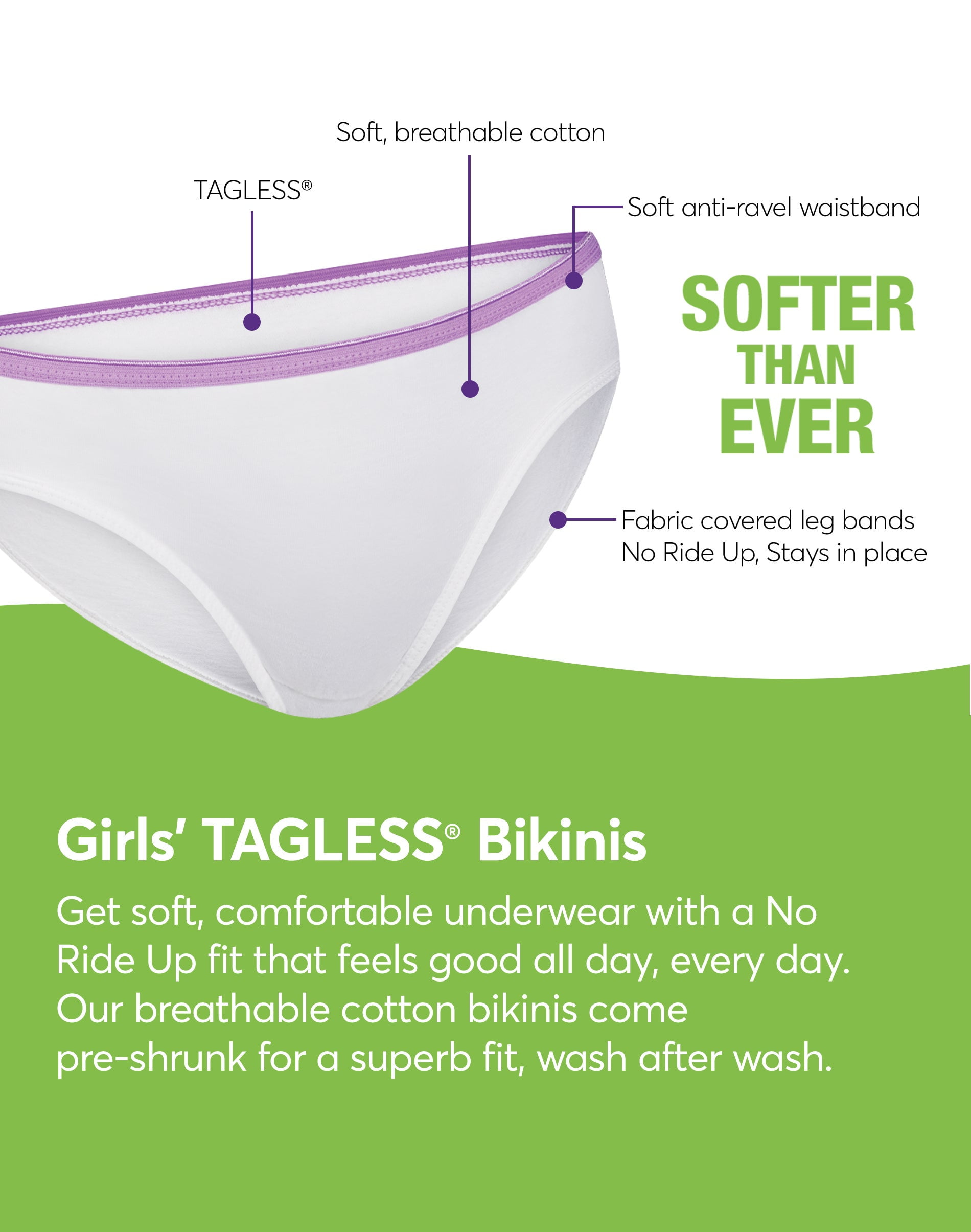 Hanes Ultimate Girls' Cotton Stretch Bikini Underwear, 5-Pack Assorted 1 14