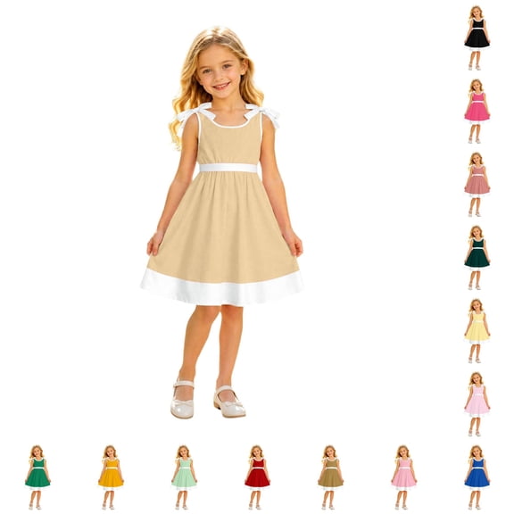 WERYOUNG Girls Dresses Sleeveless Crewneck Colorful Tiered Straps Back To School Dresses For Girls Kids Comfortable Sundress 3-4 Years