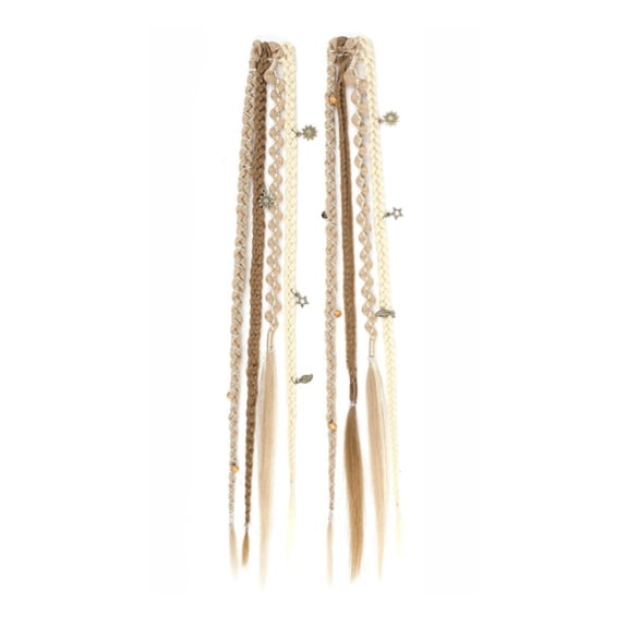Clip In Braid Hair Extensions 20 Inch Boho Beaded Braids For Women Two Pack(Beige light yellow)