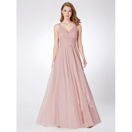 Ever-Pretty Womens V-neck A-Line Tulle Prom Homecoming Dresses for Women 73032 Blush