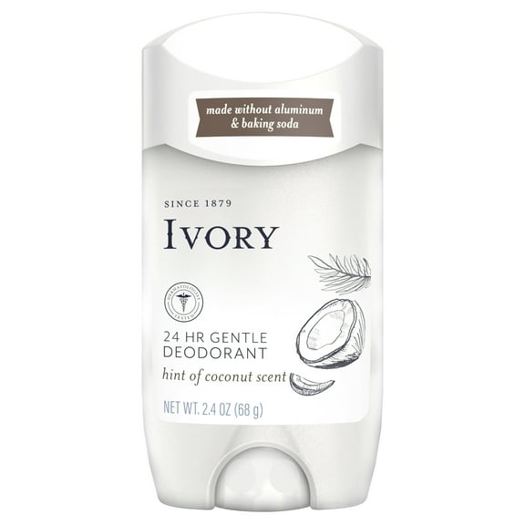 Ivory Deodorant, Hint of Coconut, Made without Aluminum and Baking Soda, 2.4 oz