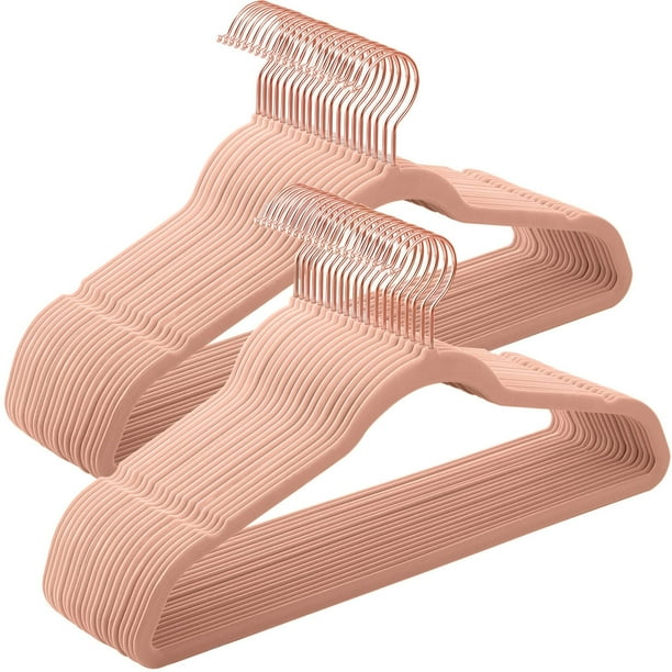 Juego de 50 Perchas de Terciopelo, 41.5 cm de Largo, con Ganchos Giratorios de 360°, para Camisas de Abrigo Completas, Rosa