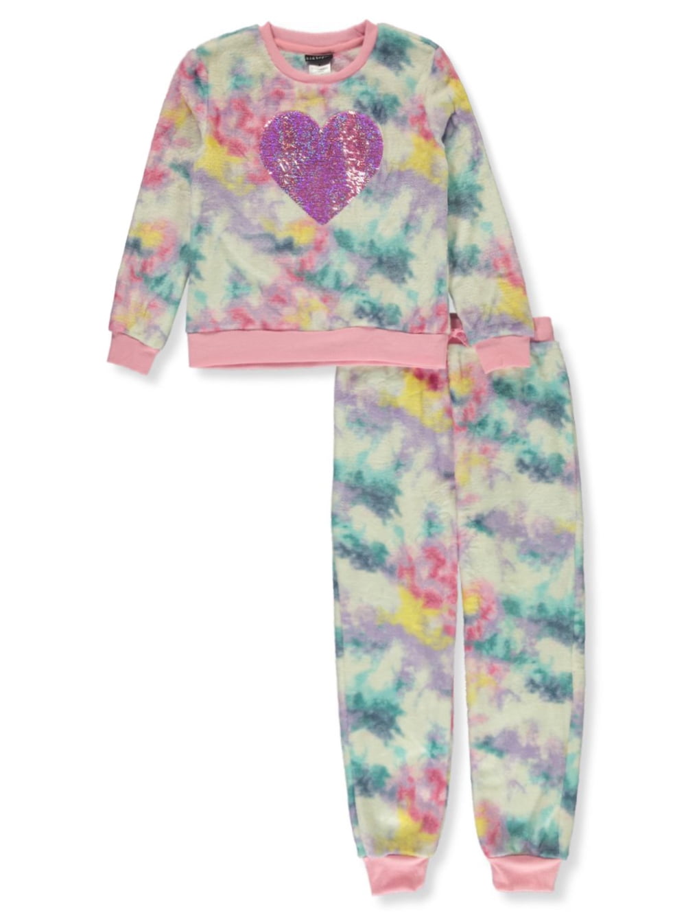 Kidtopia Girls' 2-Piece Rainbow Heart Velour Joggers Set Outfit - rosy ...