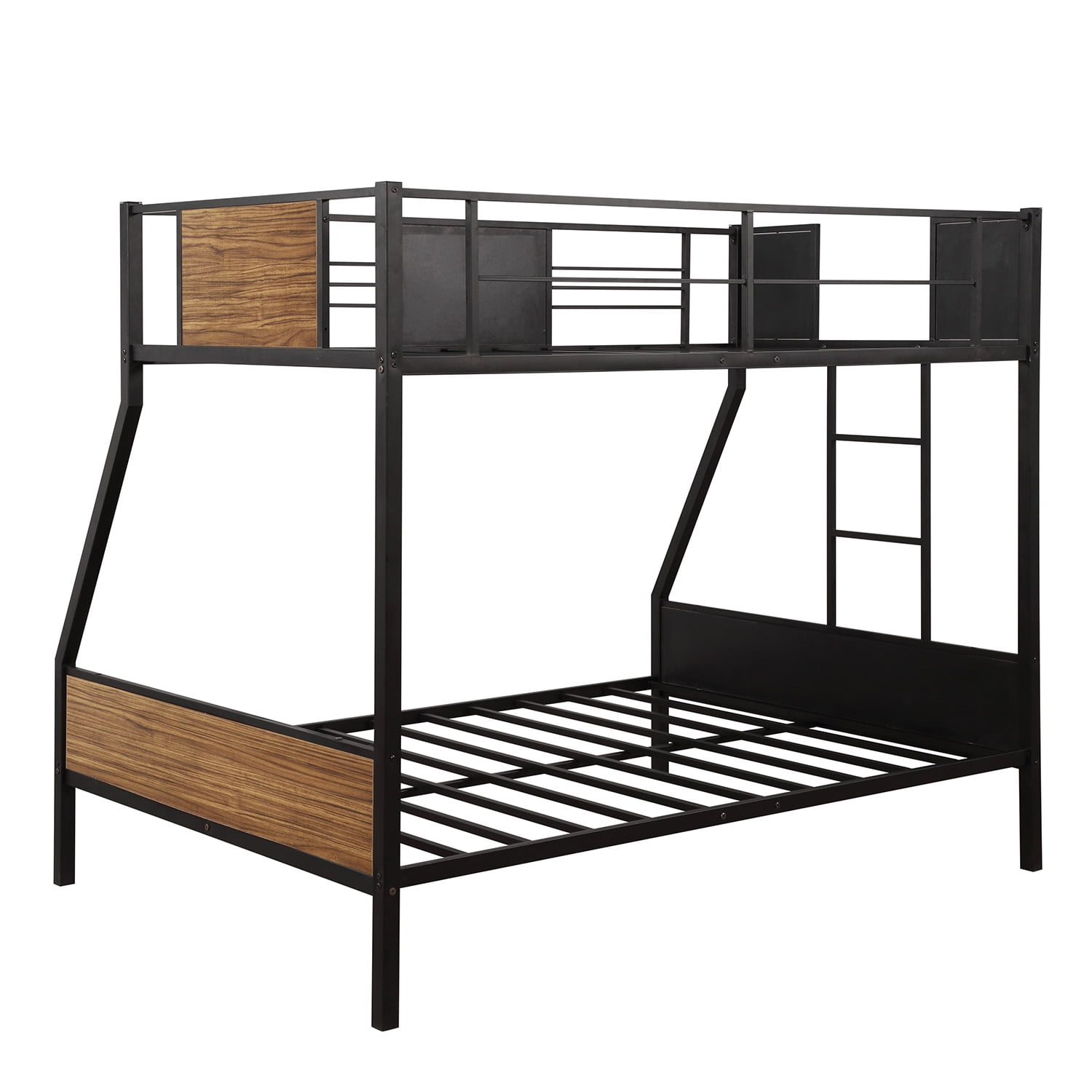 Kepooman Twin-over-Full Modern Steel Bunk Bed with Guardrail & Ladder for Dorm, 77.2" x 54.7" x 66.5", Black Kepooman Twin-over-Full Modern Steel Bunk Bed with Guardrail & Ladder for Dorm, 77.2" x 54.7" x 66.5", Black