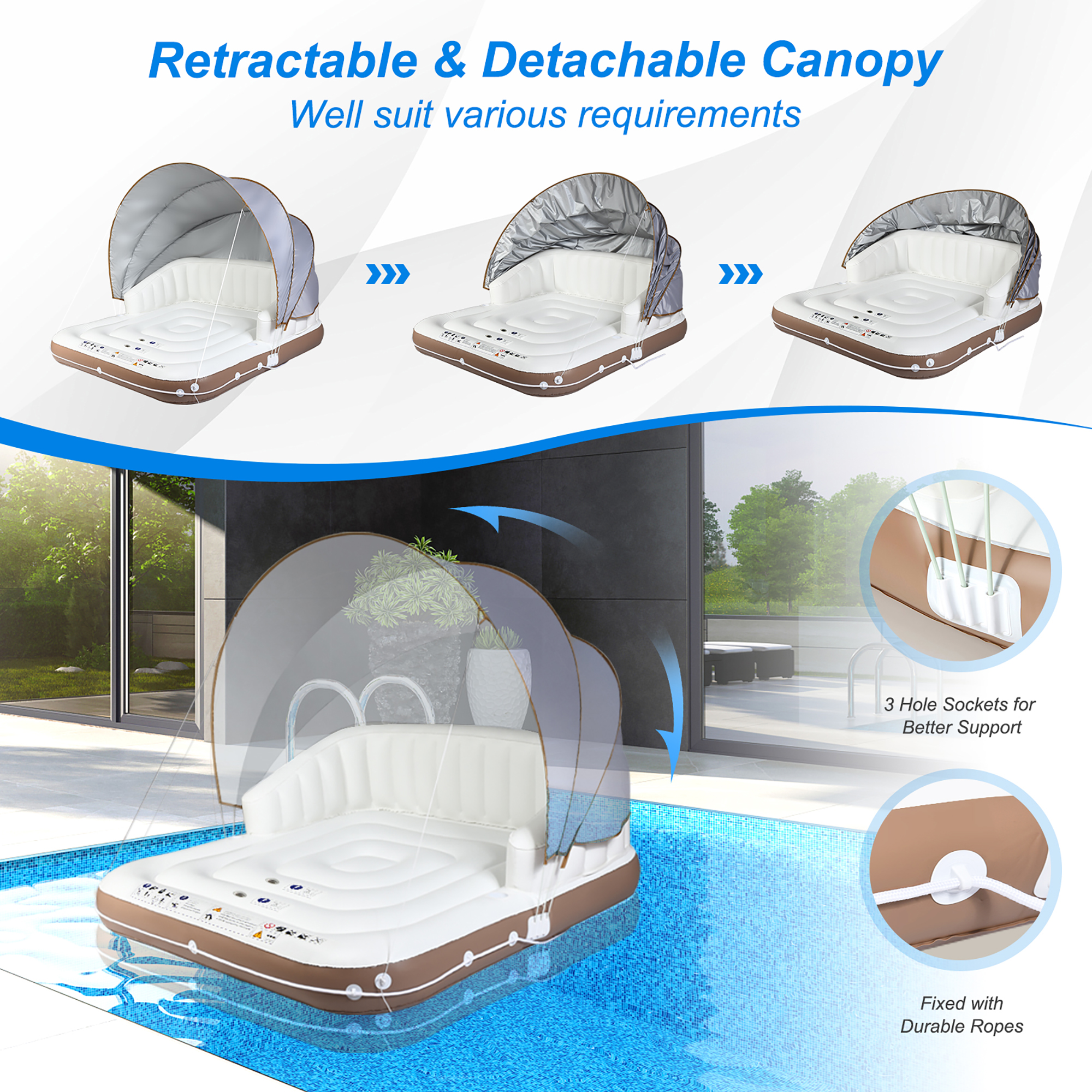Costway Floating Island Inflatable Swimming Pool Float Lounge Raft with Canopy SPF50+ Retractable Detachable Sunshade with Two Cup Holders White - image 5 of 10